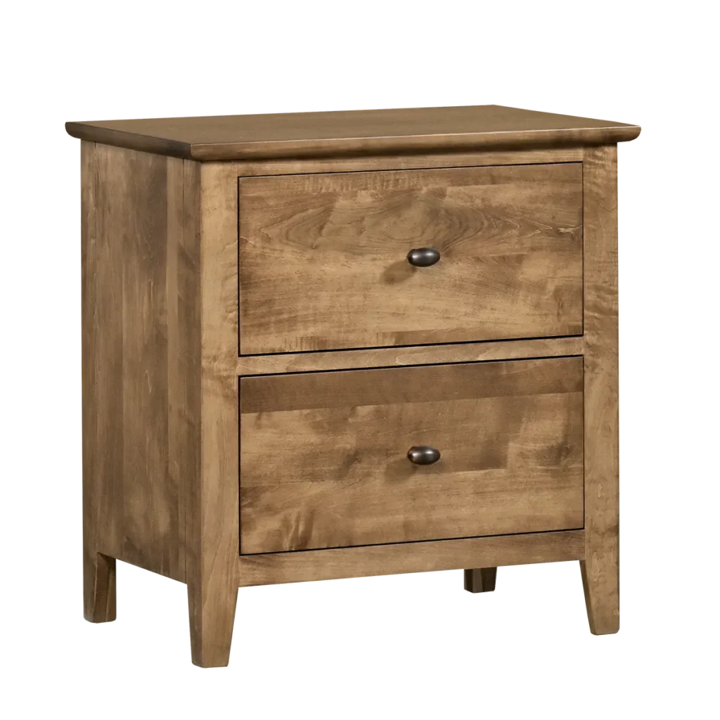 The Otto 2-Drawer Nightstand offers solid wood construction and practical bedside storage.